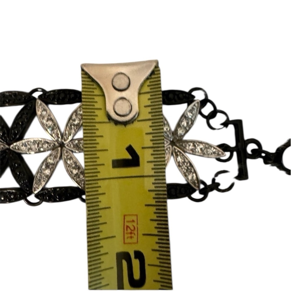 Black & Silver Rhinestone Bracelet Lobster Claw Clasp 7” Length Vintage Stars - Picture 6 of 14